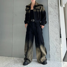 Load image into Gallery viewer, Distressed Raw Edge Gradient Washed Denim Jacket Wide Leg Pants Two Piece Set
