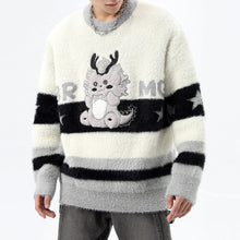 Load image into Gallery viewer, Round Neck Embroidered Dragon Loose Knitted Sweater
