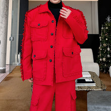 Load image into Gallery viewer, Red Suit Multi-pocket Jacket Wide-leg Trousers Two-piece Set
