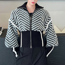 Load image into Gallery viewer, Striped Winter Large Lapel Sweater Jacket
