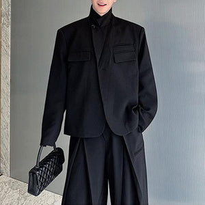 One-button Suit Jacket Pleated Wide-leg Pants Two-piece Suit