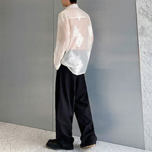 Load image into Gallery viewer, Embroidered Lace-up Slightly Sheer Long-sleeved Shirt
