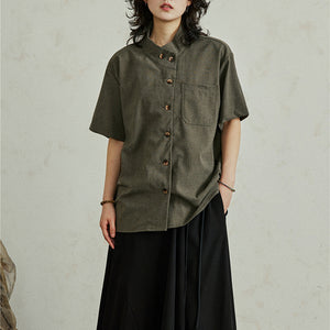 Retro Slanted Placket Top