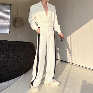 Casual Short Suit Jacket Wide Leg Pants Set