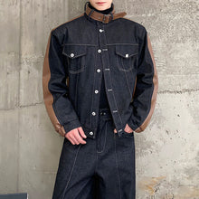 Load image into Gallery viewer, Denim Suit PU Splicing Jacket Two-Piece Set
