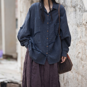 Loose Cotton And Linen Patchwork Irregular Shirt