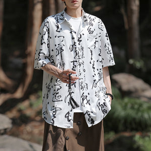 Ink Printed Loose Quarter Sleeve Shirt