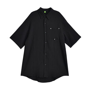 Black Pleated Short-sleeved Shirt