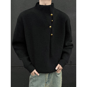 Turtleneck Loose-fitting Button-down Knit Sweater