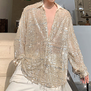 Fringed Sequined Mesh Shirt