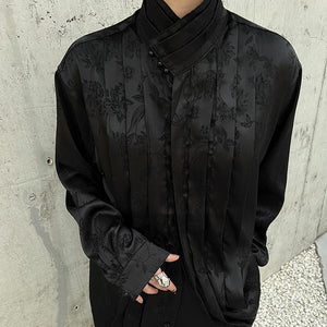 Vintage Stand Collar Print Long Sleeve Shirt