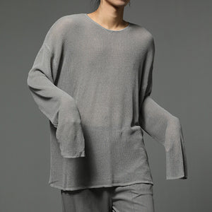 Micro-perforated Long-sleeved Ultra-thin Knitted T-shirt