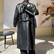 Load image into Gallery viewer, Detachable Chain Mid-length Pu Leather Windbreaker
