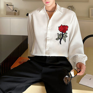 Rose Embroidered Loose Casual Long Sleeve Shirt