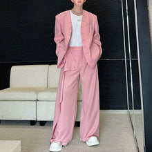 Load image into Gallery viewer, Vintage Collarless Blazer and Wide-leg Pants Two-piece Set
