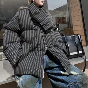 Striped Scarf Thick Cotton Coat