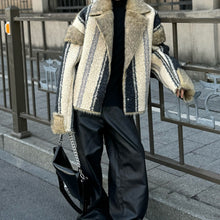 Load image into Gallery viewer, Reversible Faux Fur Striped Wool Coat
