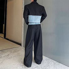 Load image into Gallery viewer, Denim Patchwork Short Blazer Wide-leg Pants Two-piece Suit
