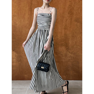 Striped Tube Top Suspender Dress