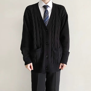 Black DK Uniform Long Sleeve Cardigan Sweater