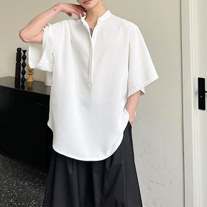 Stand Collar Short Sleeves Loose Shirts