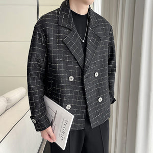 Double Breasted Lapel Plaid Blazer