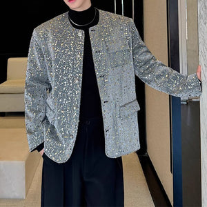 Sequined Padded Shoulder Single-breasted Jacket