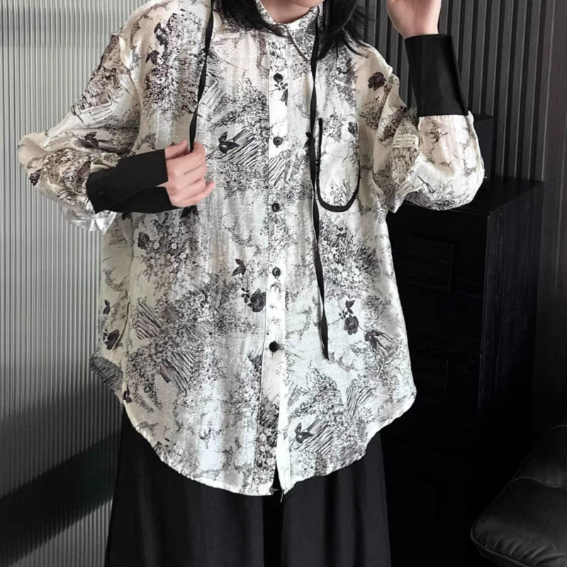 Printed Tie Loose Shirt