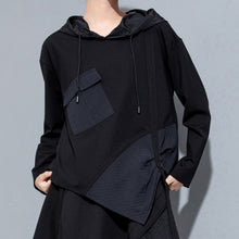 Load image into Gallery viewer, Irregular Patchwork Slit Hooded T-shirt
