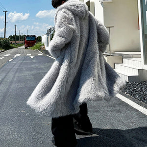 Winter Plush Warm Artificial Fur Mid-length Coat