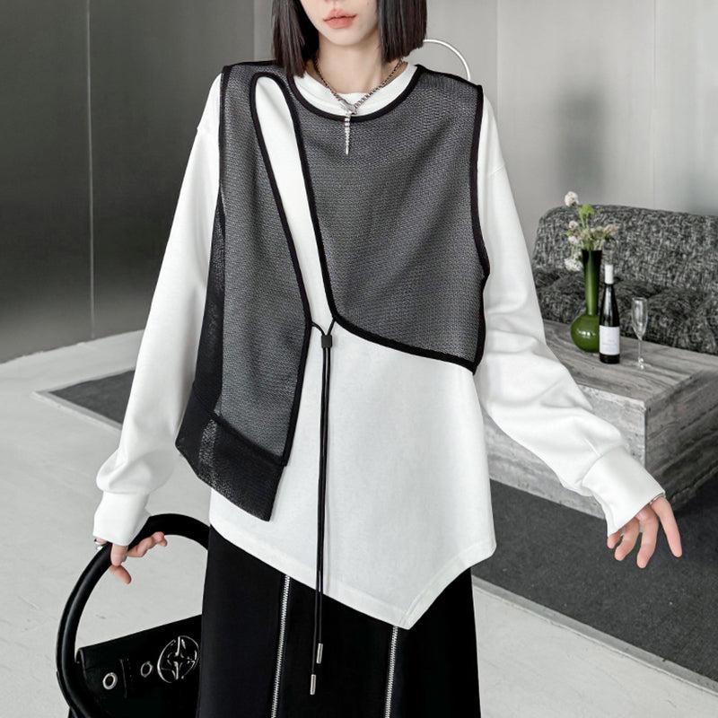 Round Neck Irregular Mesh Shirt