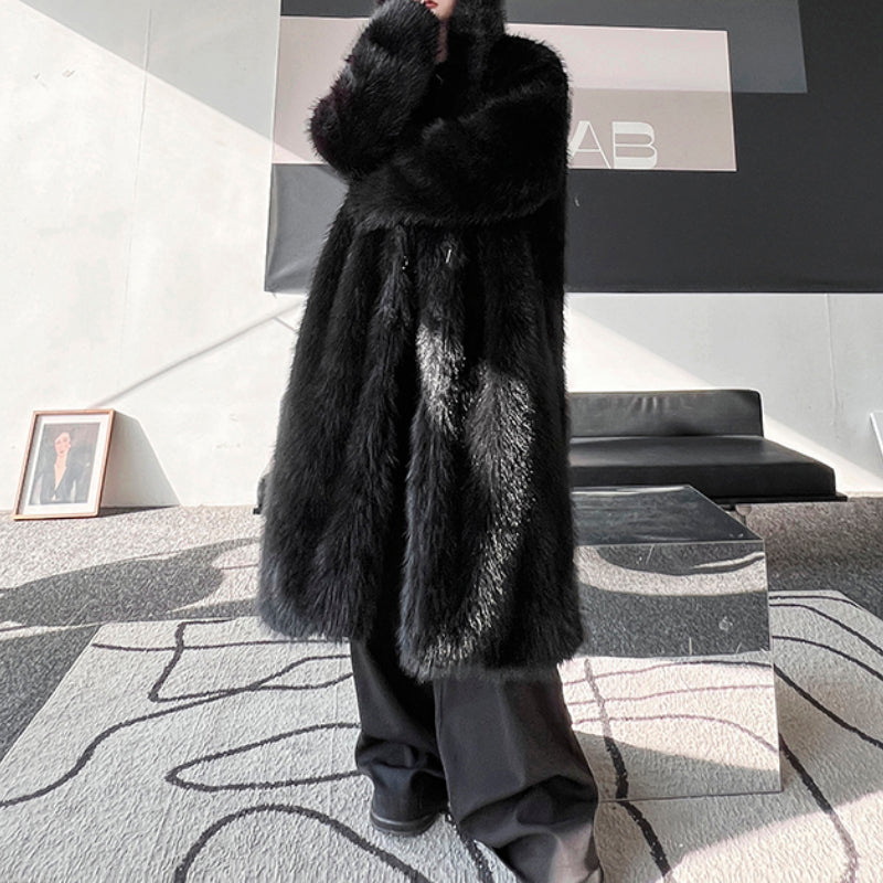 Winter Plush Warm Artificial Fur Mid-length Coat