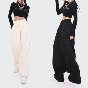 Vintage Elastic High Waist Button Trousers