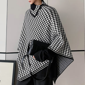 Vintage Houndstooth Cape Knitted Sweater