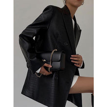 Load image into Gallery viewer, Crocodile Pattern Black Leather Suit Jacket
