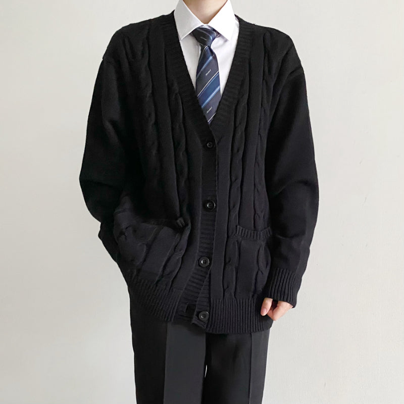 Black DK Uniform Long Sleeve Cardigan Sweater