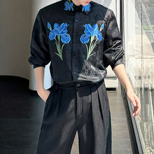 Load image into Gallery viewer, Floral Embroidered Lapel Long-sleeved Shirt
