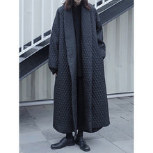 Load image into Gallery viewer, Black Diamond-patterned Loose Long Cotton Coat
