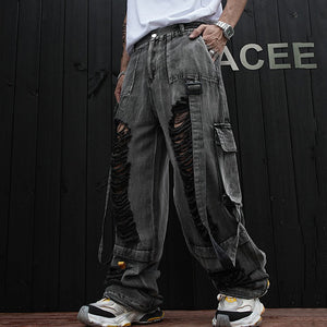 Ripped Outdoor Hip-hop Denim Trousers