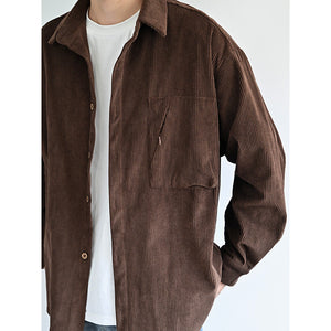 Corduroy Zip-up Pockets Soft Shirts