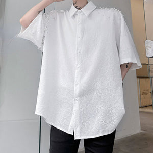 Hidden Texture Beaded Short-sleeved Shirt