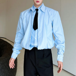 Fake Two-piece Design Splicing Blue Shirt