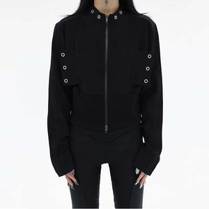 Black Metal Zip Long Sleeve Jacket