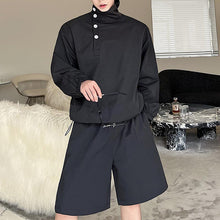 Load image into Gallery viewer, Stand Collar Side Button Tops Shorts Casual Suits
