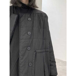 Drawstring Long Buttoned Loose Coat