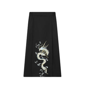 Retro Black Dragon Pattern Embroidered Culottes