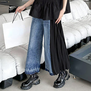 Vintage Contrast Panel Pleated Jeans