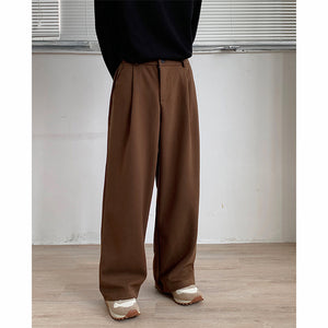 Thickened Twill Semi-elastic Wide-leg Loose Trousers