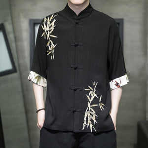 Embroidered Loose-fitting Short-sleeve Shirt