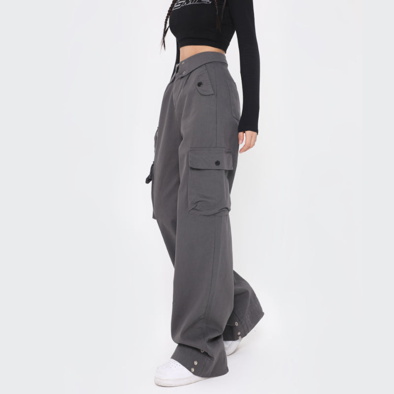 Waist Lapel Side Pockets Buttons Trousers